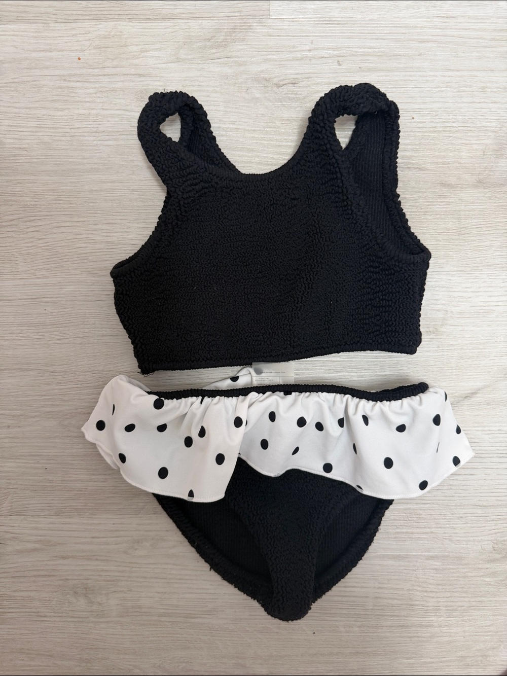 Girls Black Two-Piece Bikini with Polka Dot Ruffle